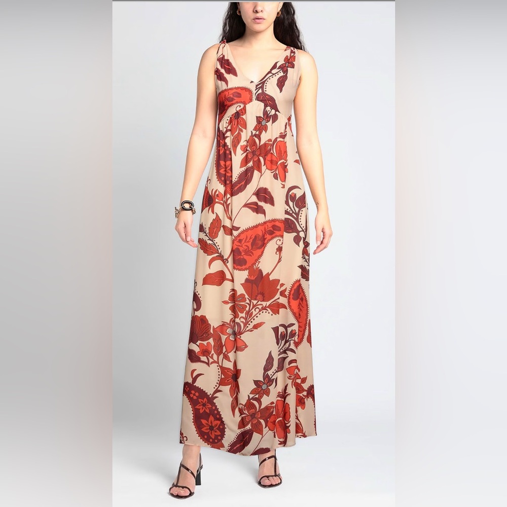 BIANCOGHIACCIO Floral Maxi Dress in Red and Cream Made in Italy